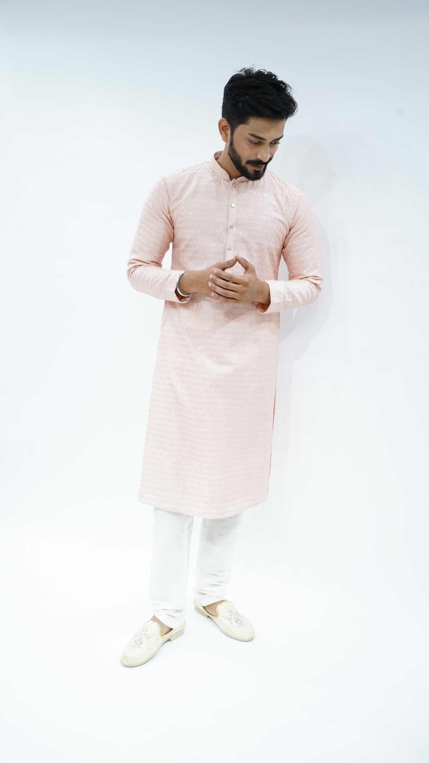 Peach Sequin Embroided Kurta