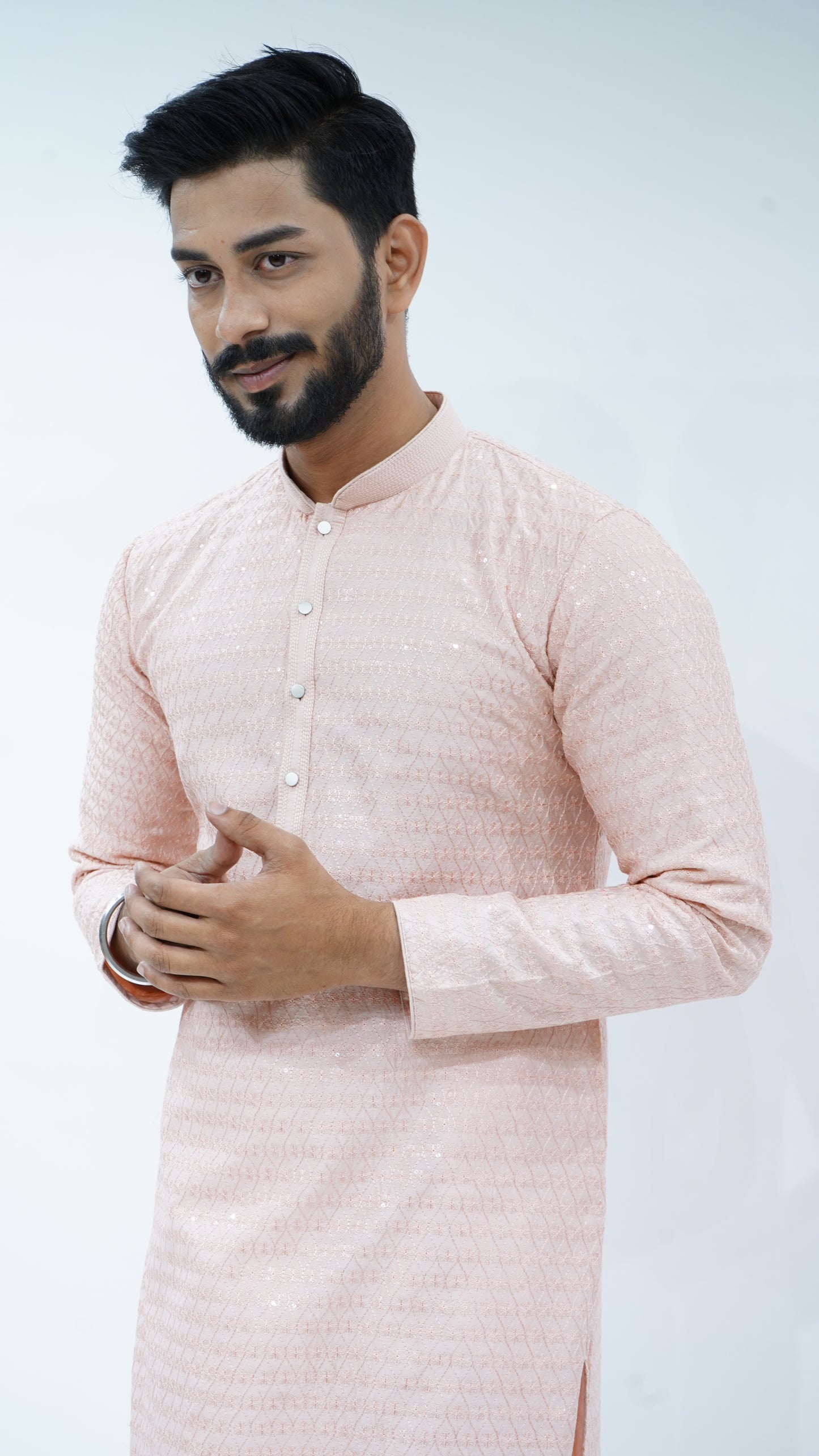 Peach Sequin Embroided Kurta