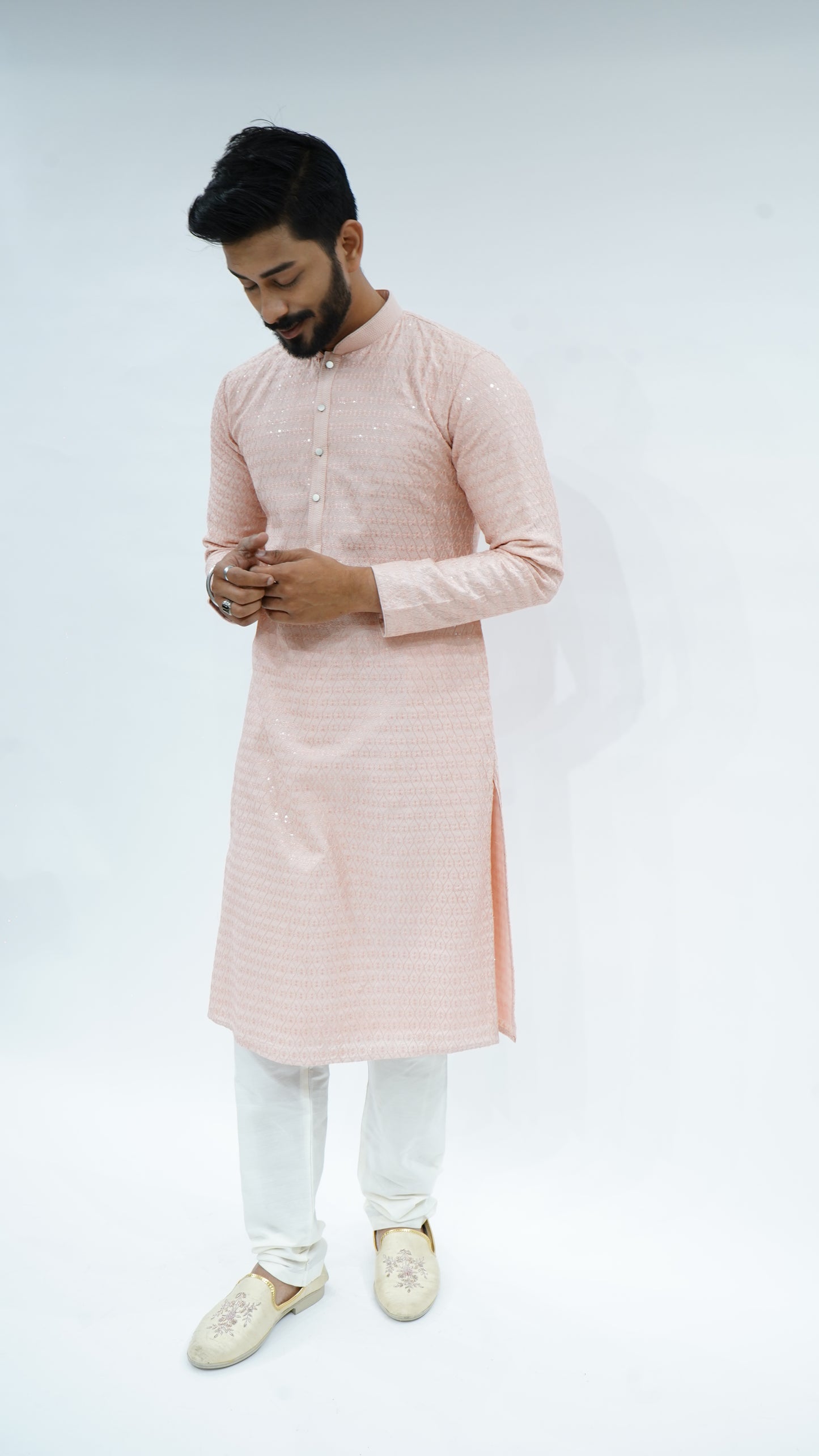 Peach Sequin Embroided Kurta