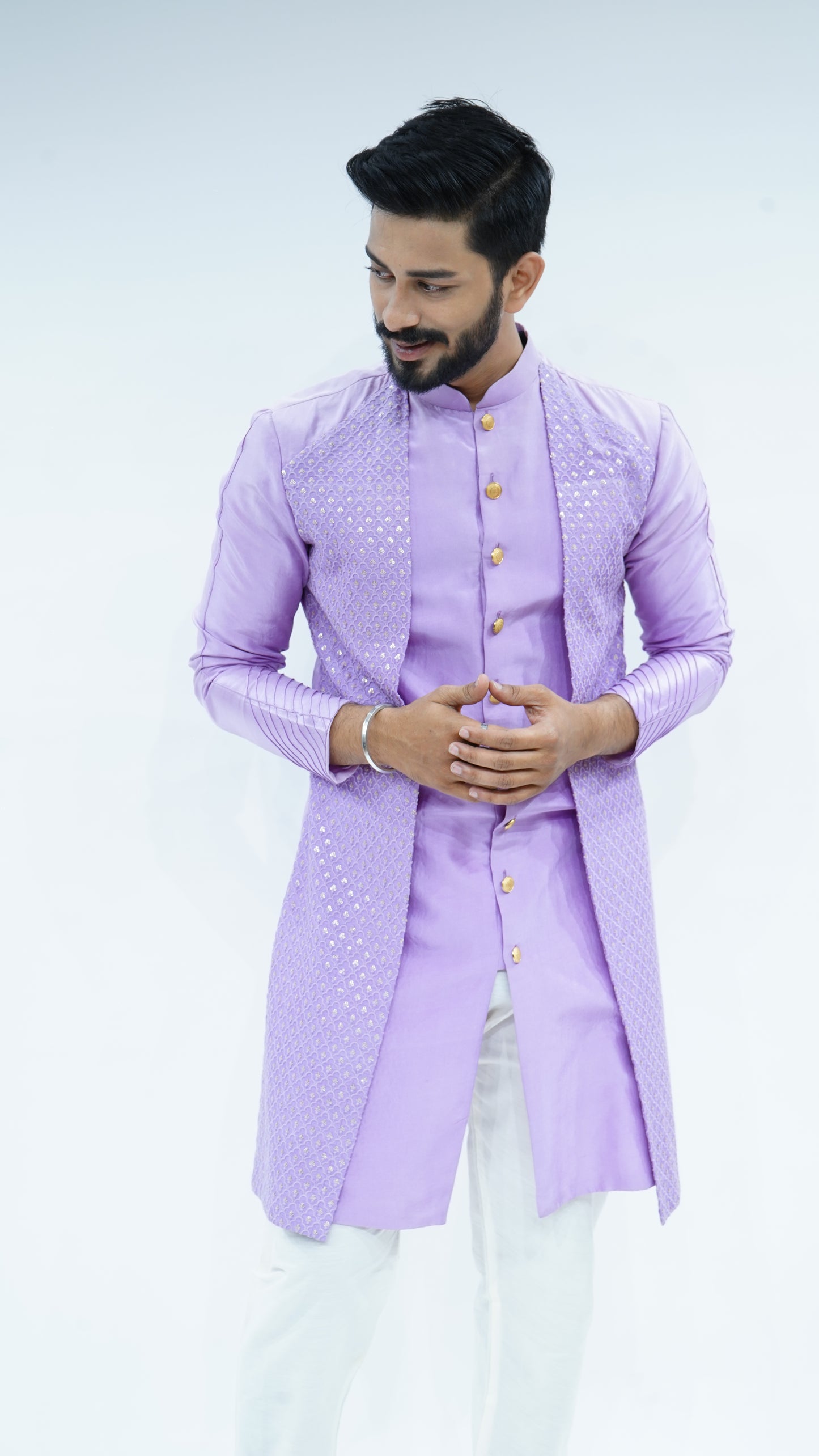 Lilac Sadri Style Sequin Work Kurta