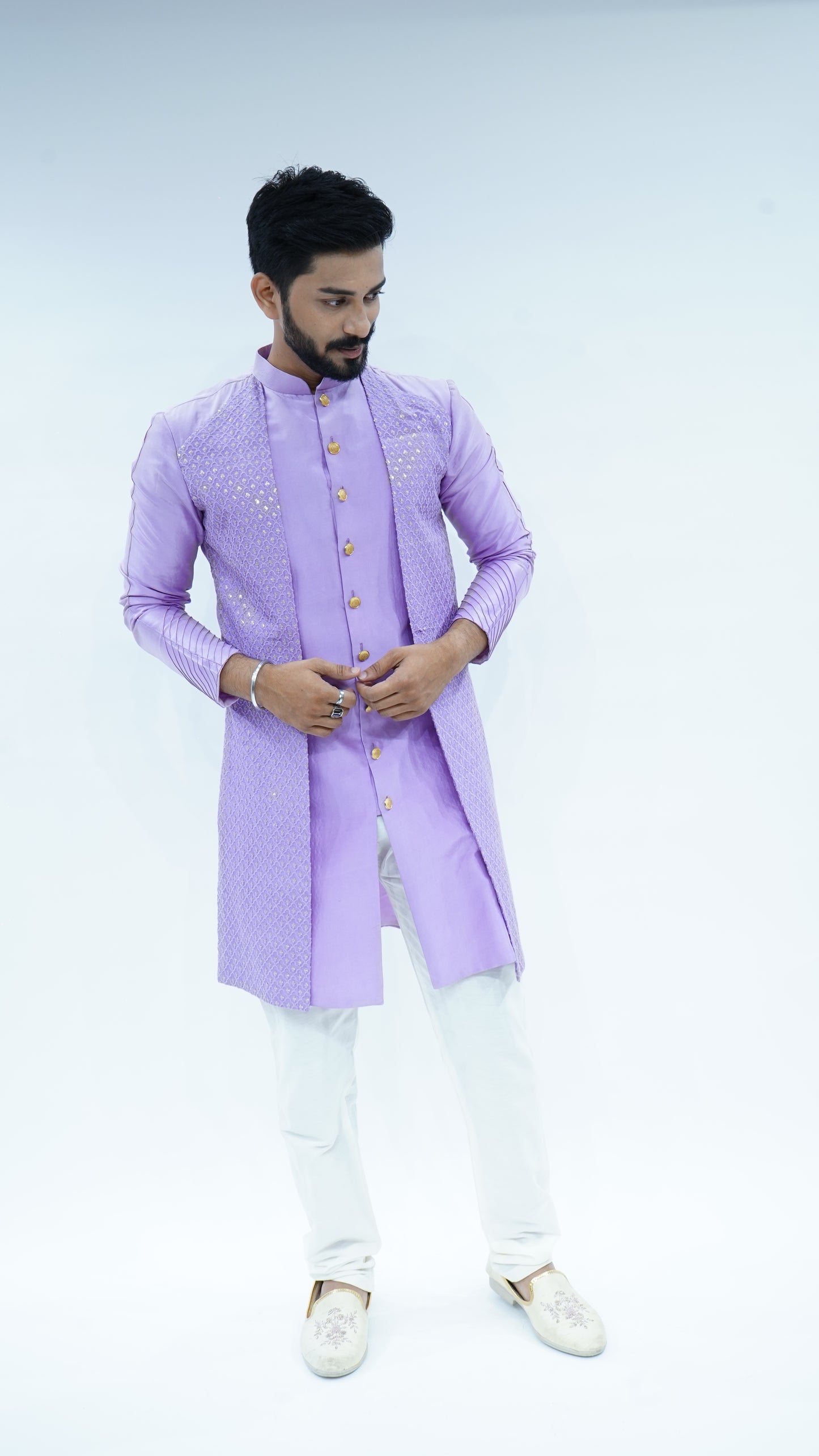 Lilac Sadri Style Sequin Work Kurta