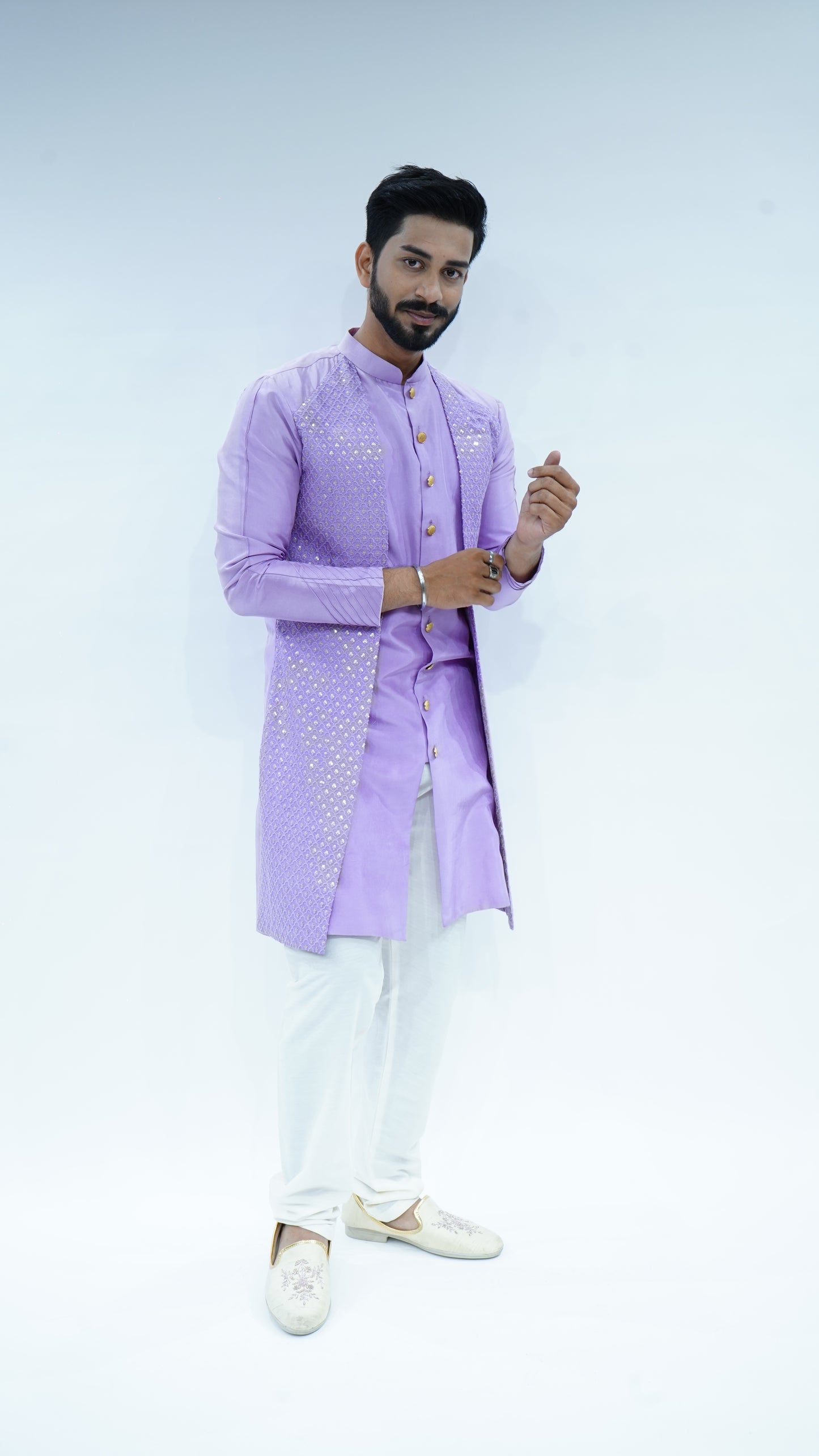 Lilac Sadri Style Sequin Work Kurta