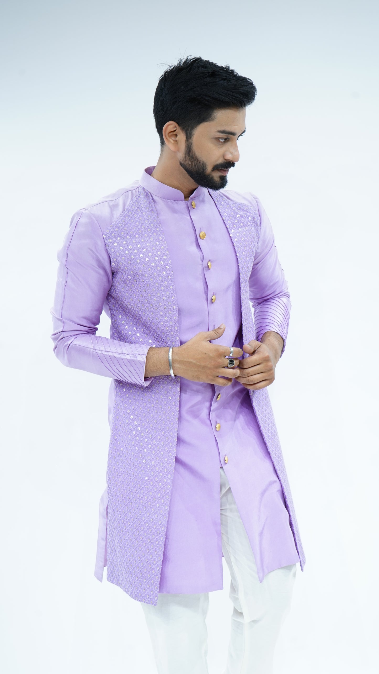 Lilac Sadri Style Sequin Work Kurta