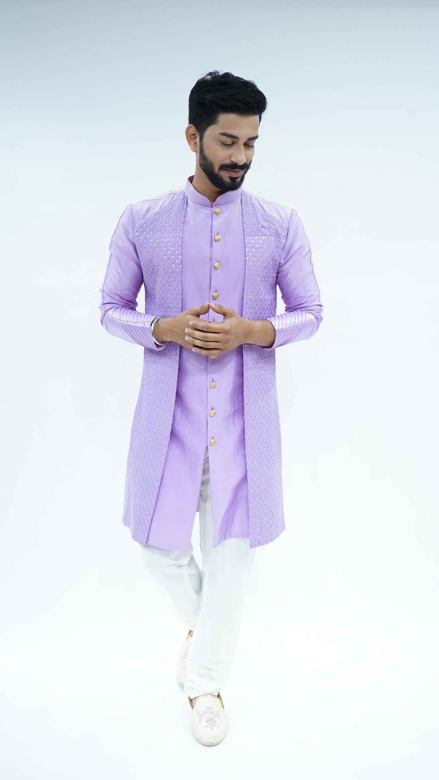 Lilac Sadri Style Sequin Work Kurta