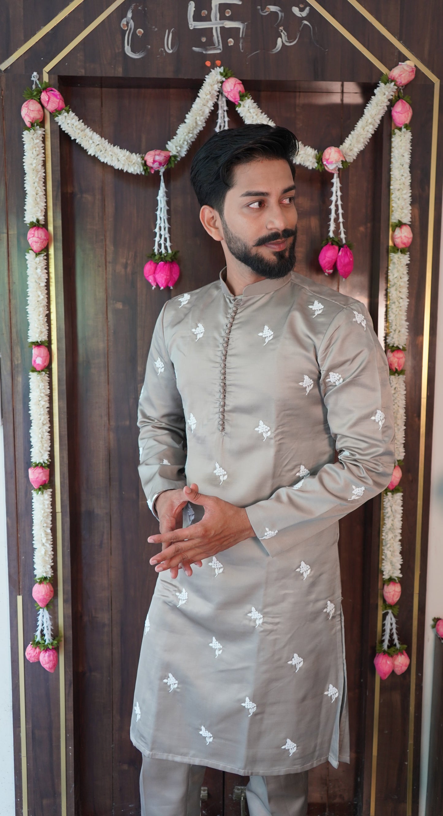 Grey Embroidered Kurta Set