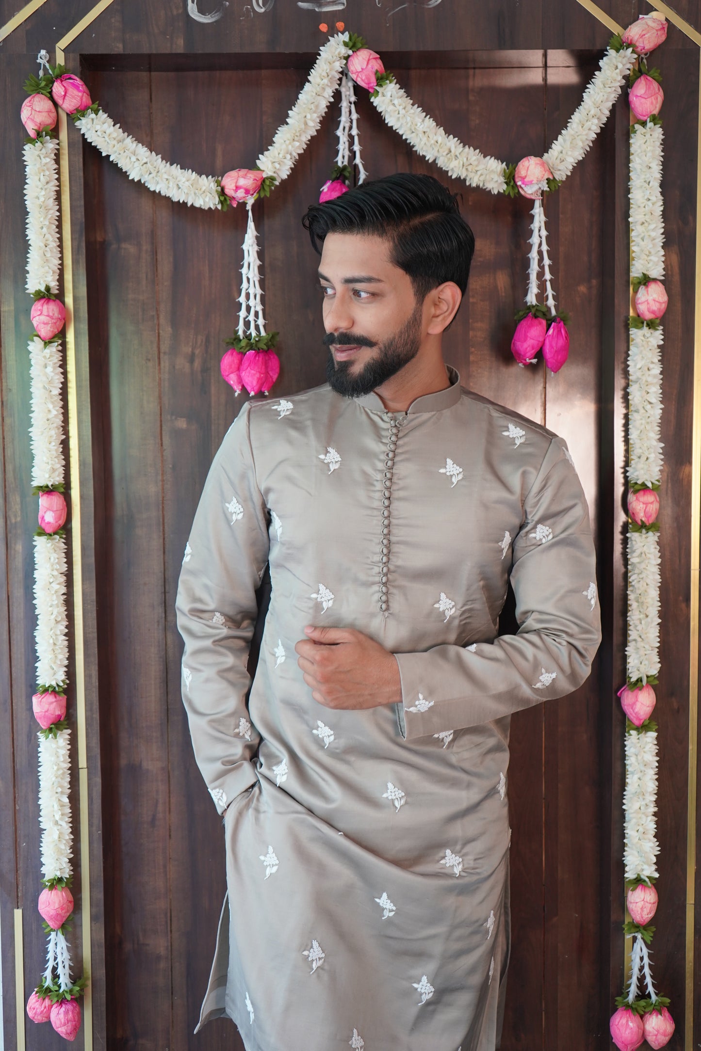 Grey Embroidered Kurta Set