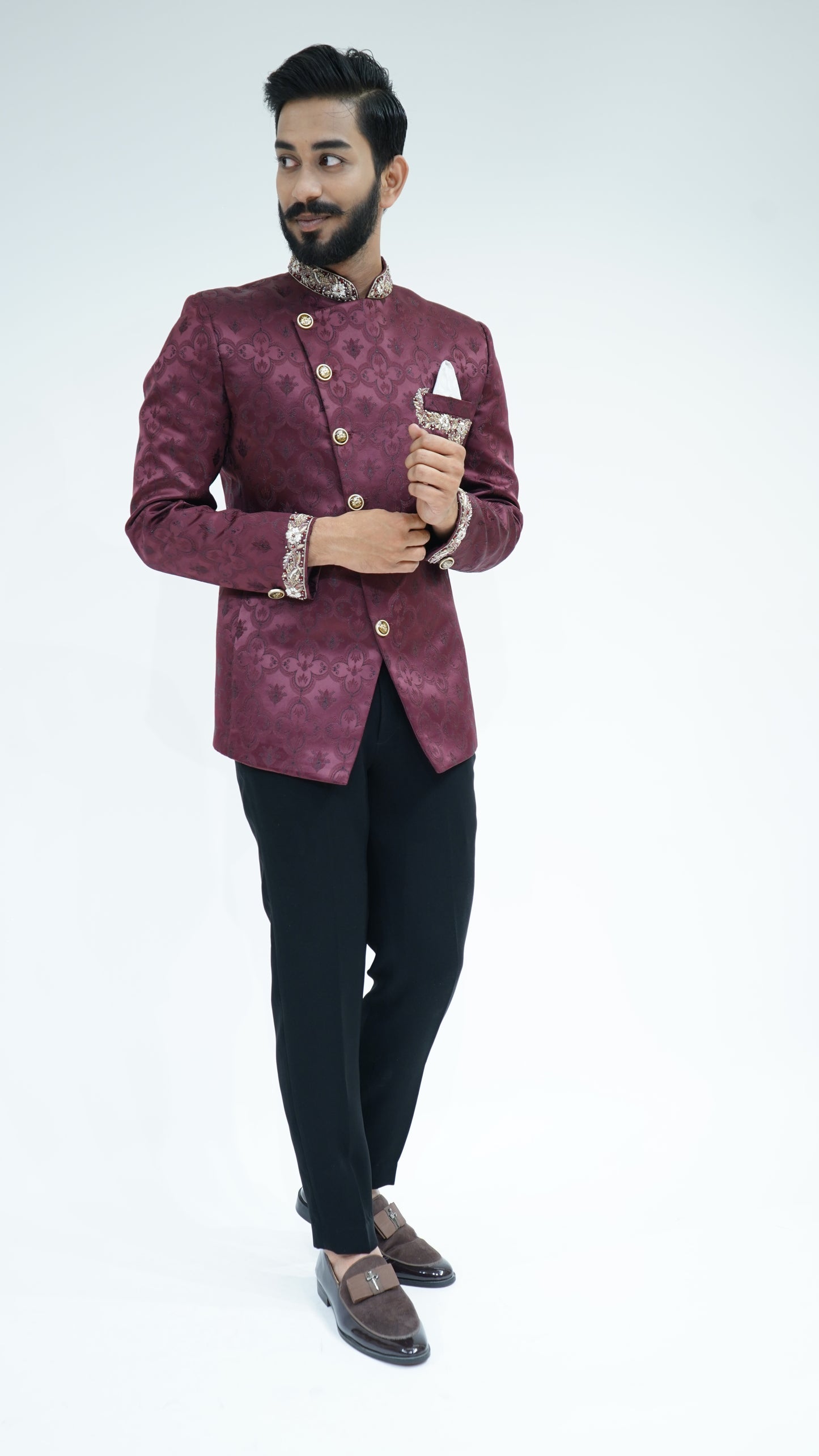 Brocade Maroon Jodhpuri