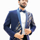 Diagonal embroided ink blue tuxedo with trouser