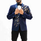 Diagonal embroided ink blue tuxedo with trouser