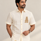 Ivory Temple Motif Pattu shirt  (Divine Heritage)