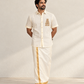 Ivory Temple Motif Pattu shirt  (Divine Heritage)