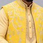 Lemon Yellow Floral Embroidered Nehru Jacket