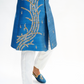 French Blue Pure Raw Silk Sherwani Set with Floral Wave Zardosi Work.