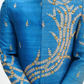 French Blue Pure Raw Silk Sherwani Set with Floral Wave Zardosi Work.