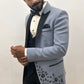 Grey Floral embroidered Tuxedo with Trousers