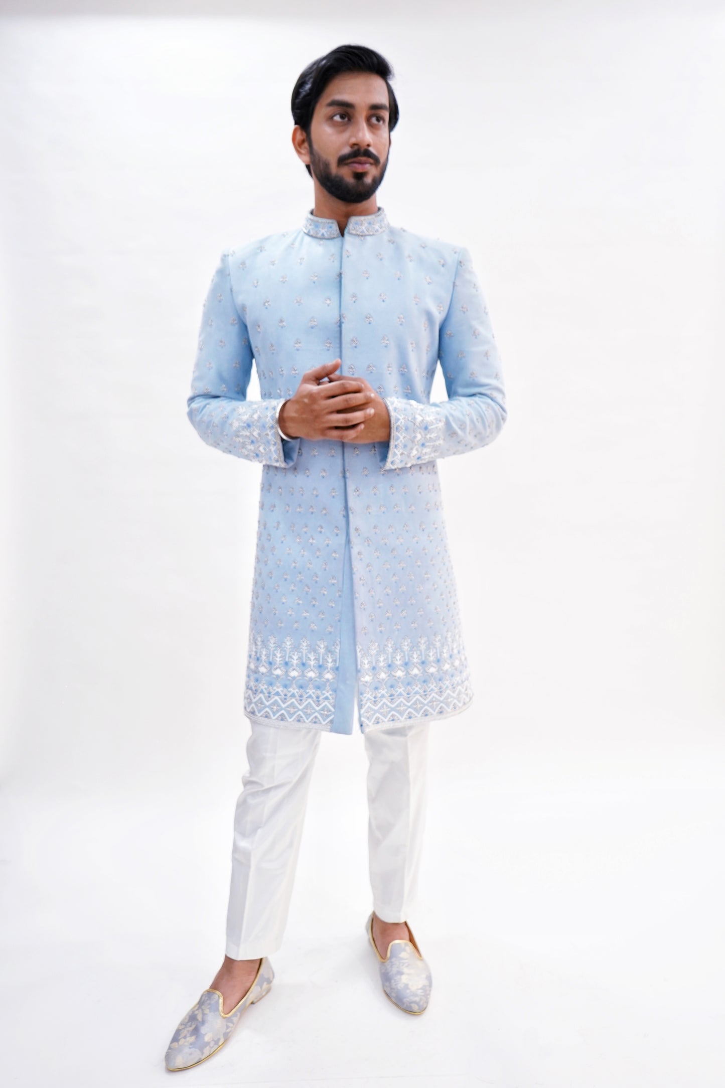 Ice blue designer sherwani