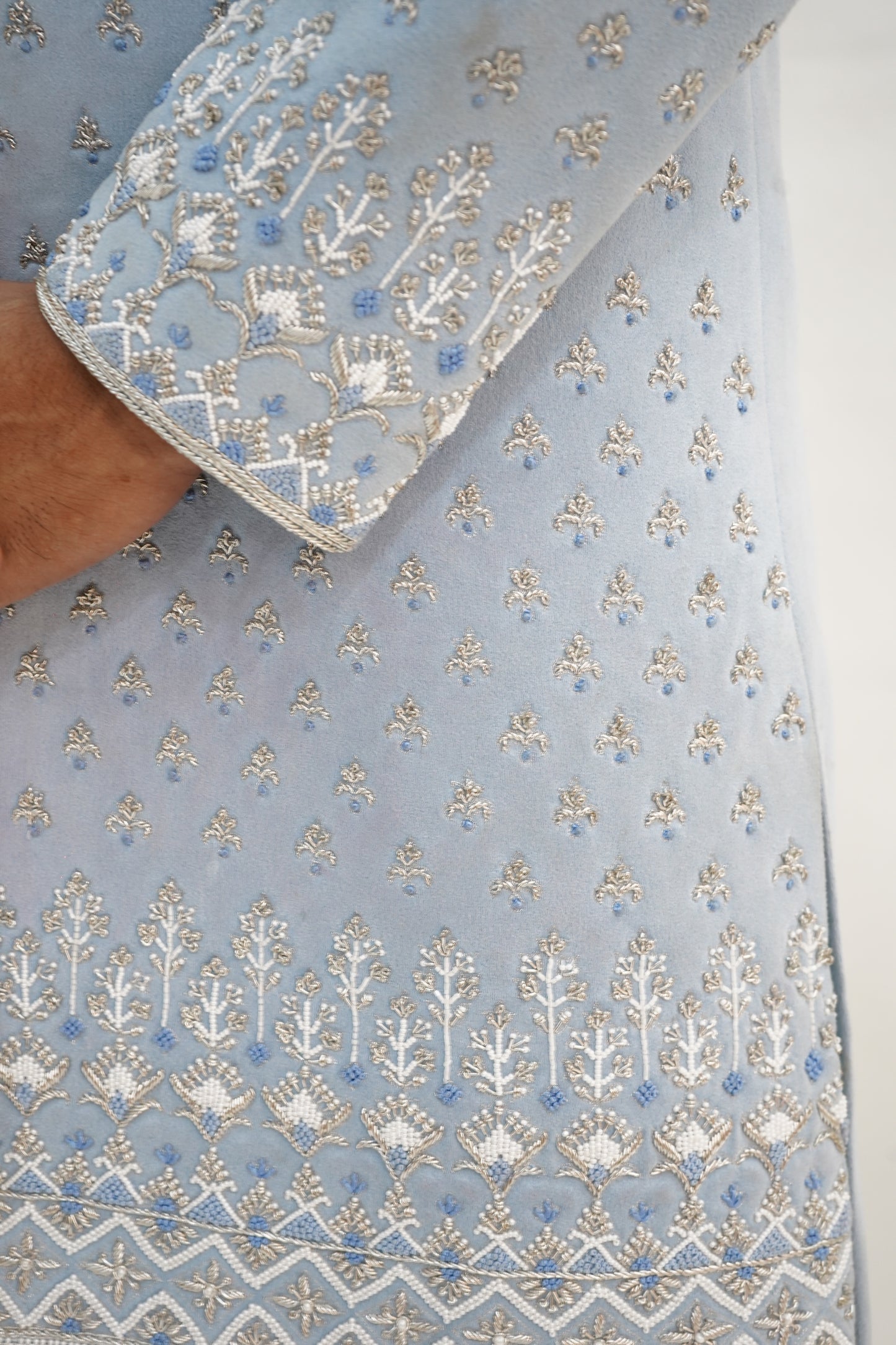 Ice blue designer sherwani