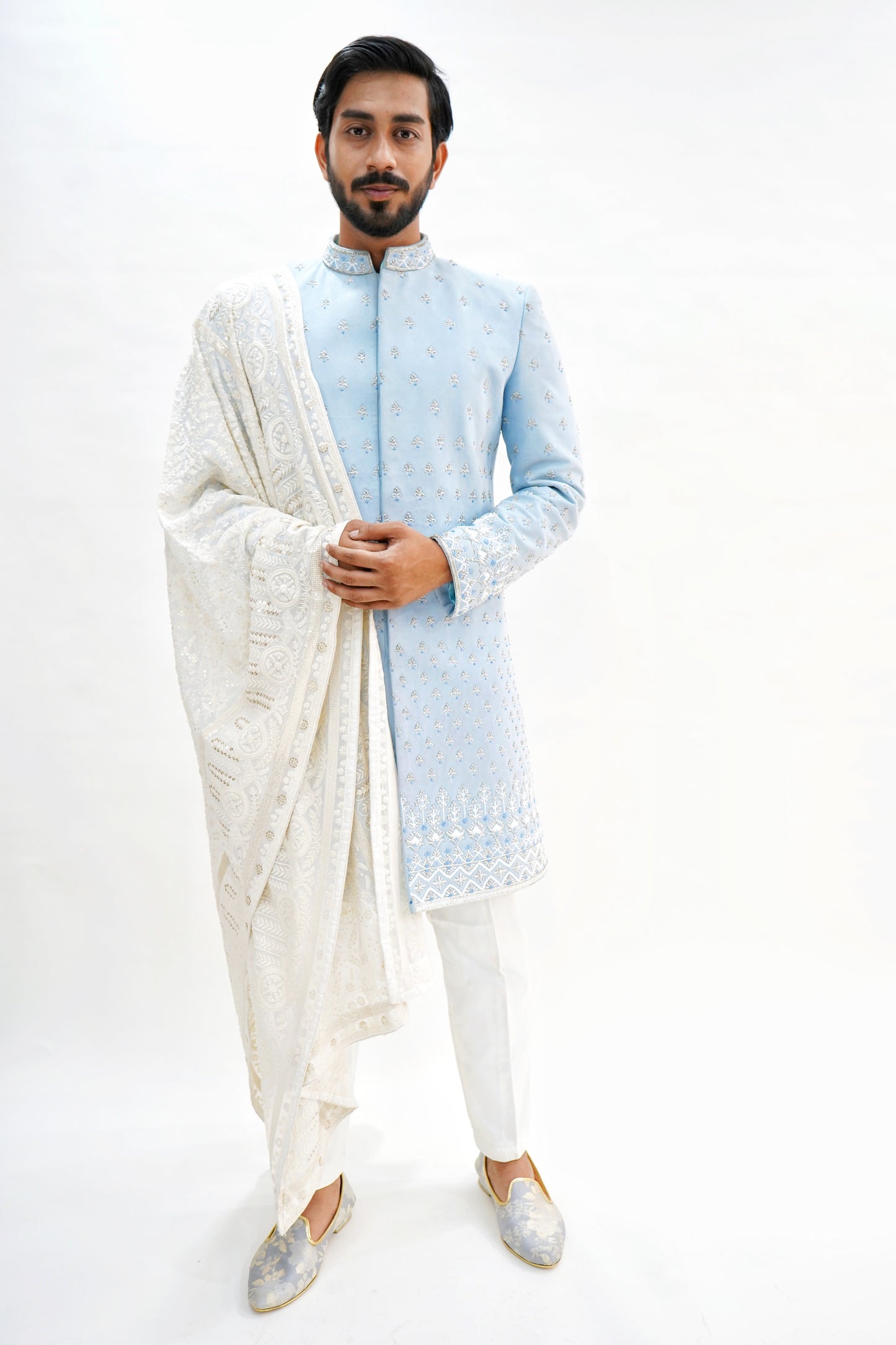 Ice blue designer sherwani