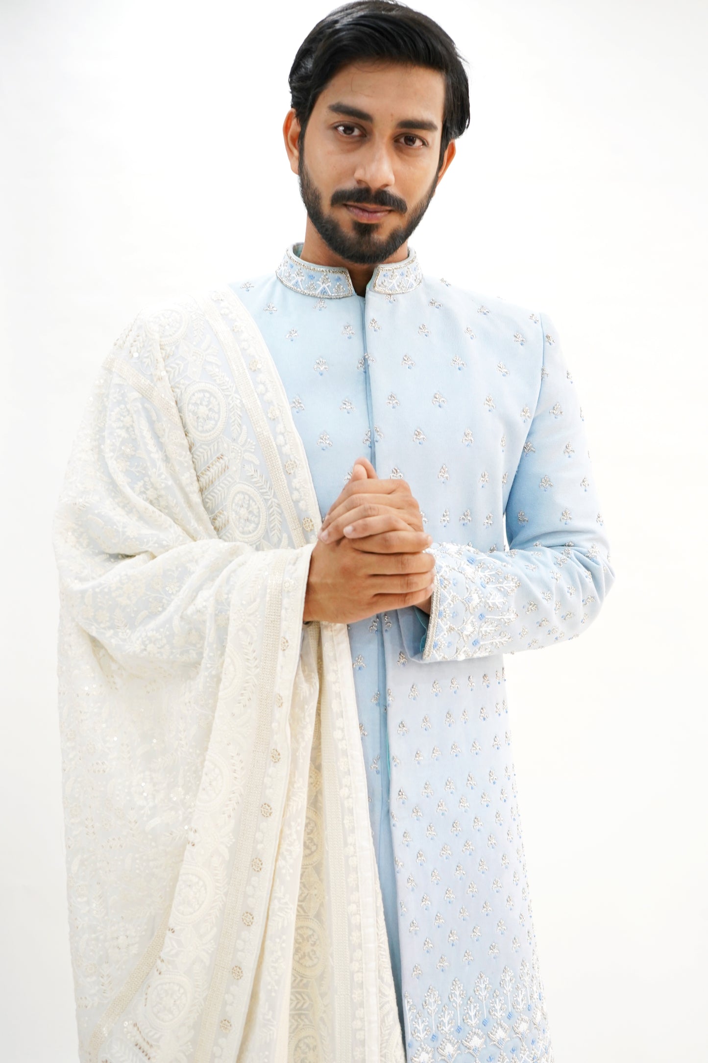 Ice blue designer sherwani