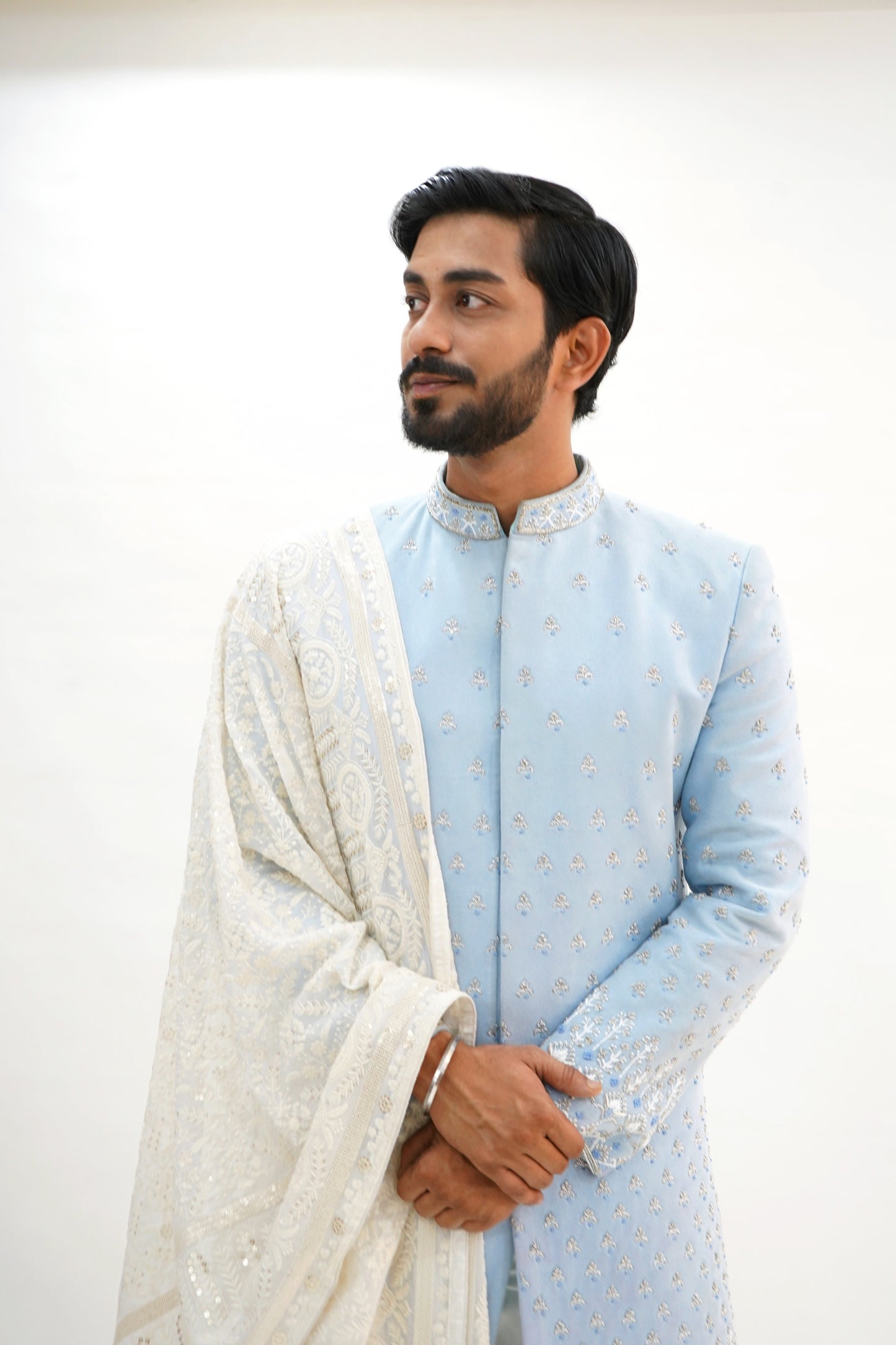 Ice blue designer sherwani