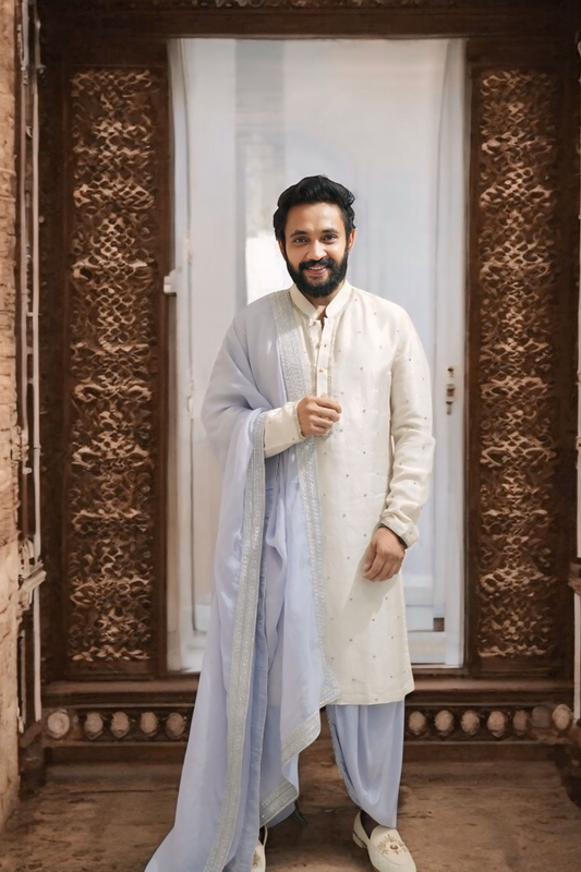 Lavender Grace Silver Tissue Kurta-Pancha Set