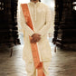 Light gold tissue Pattu Pancha set with Paithani border