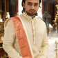 Light gold tissue Pattu Pancha set with Paithani border