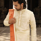 Light gold tissue Pattu Pancha set with Paithani border