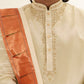 Light gold tissue Pattu Pancha set with Paithani border
