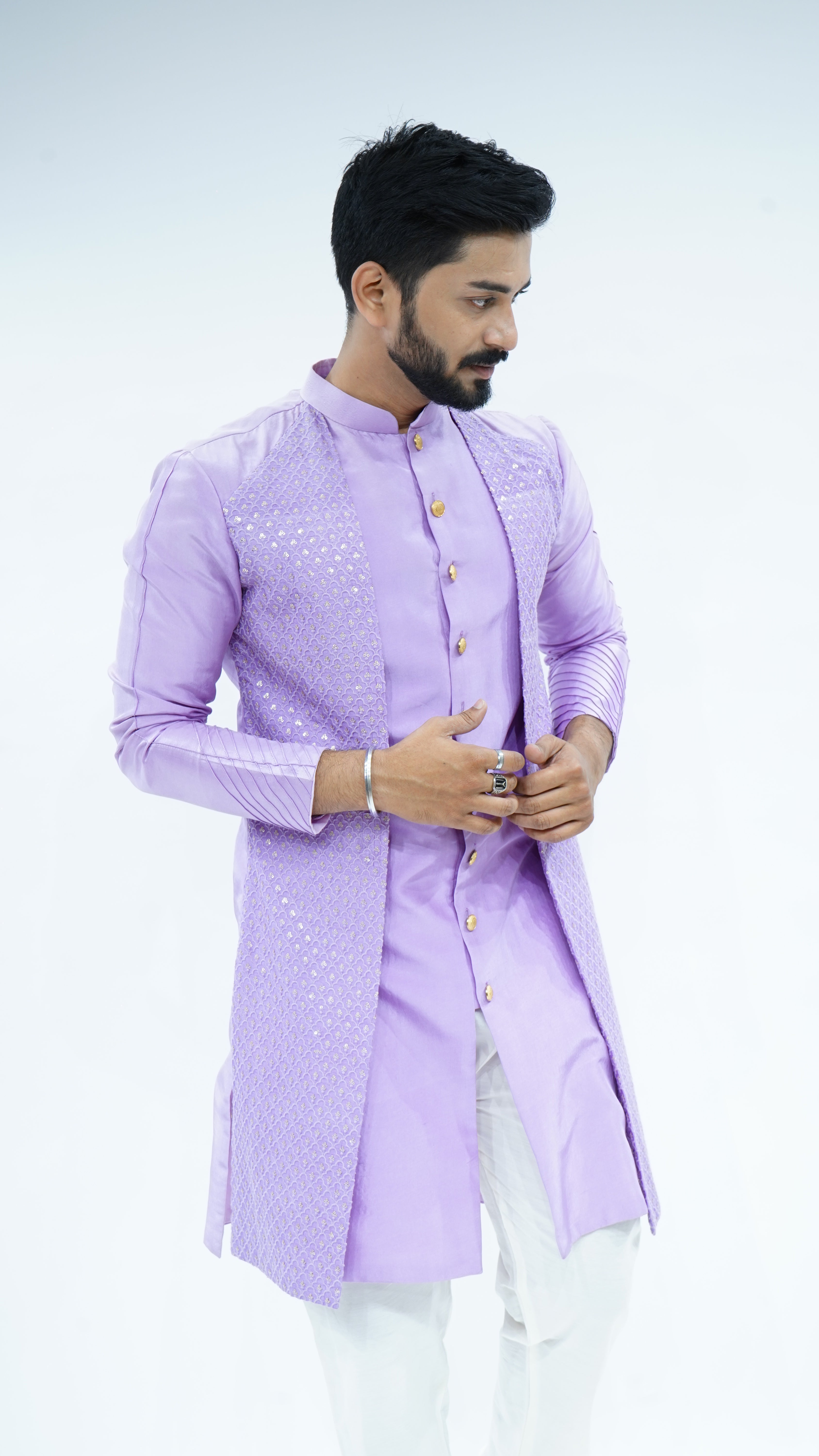 Sadri Design Lilac Sadri Style Sequin Work Kurta – GROOM2B