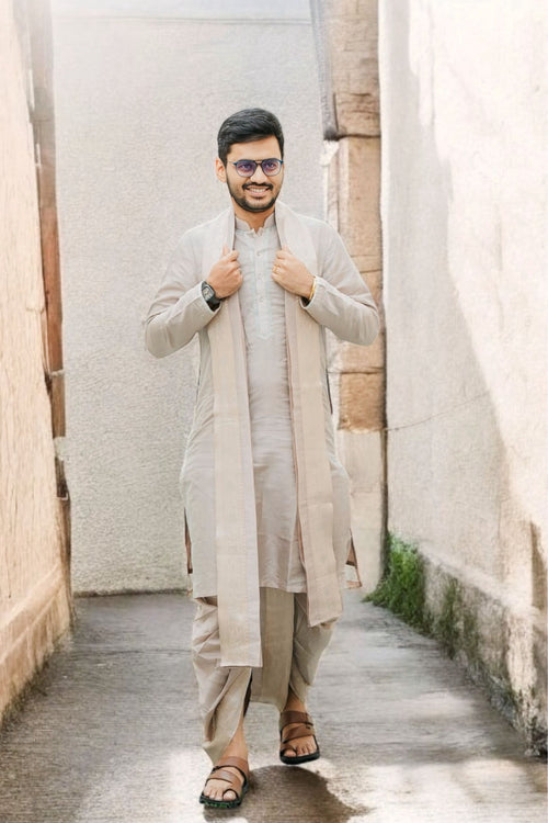 Mauve Pattu Kurta-Pancha Set