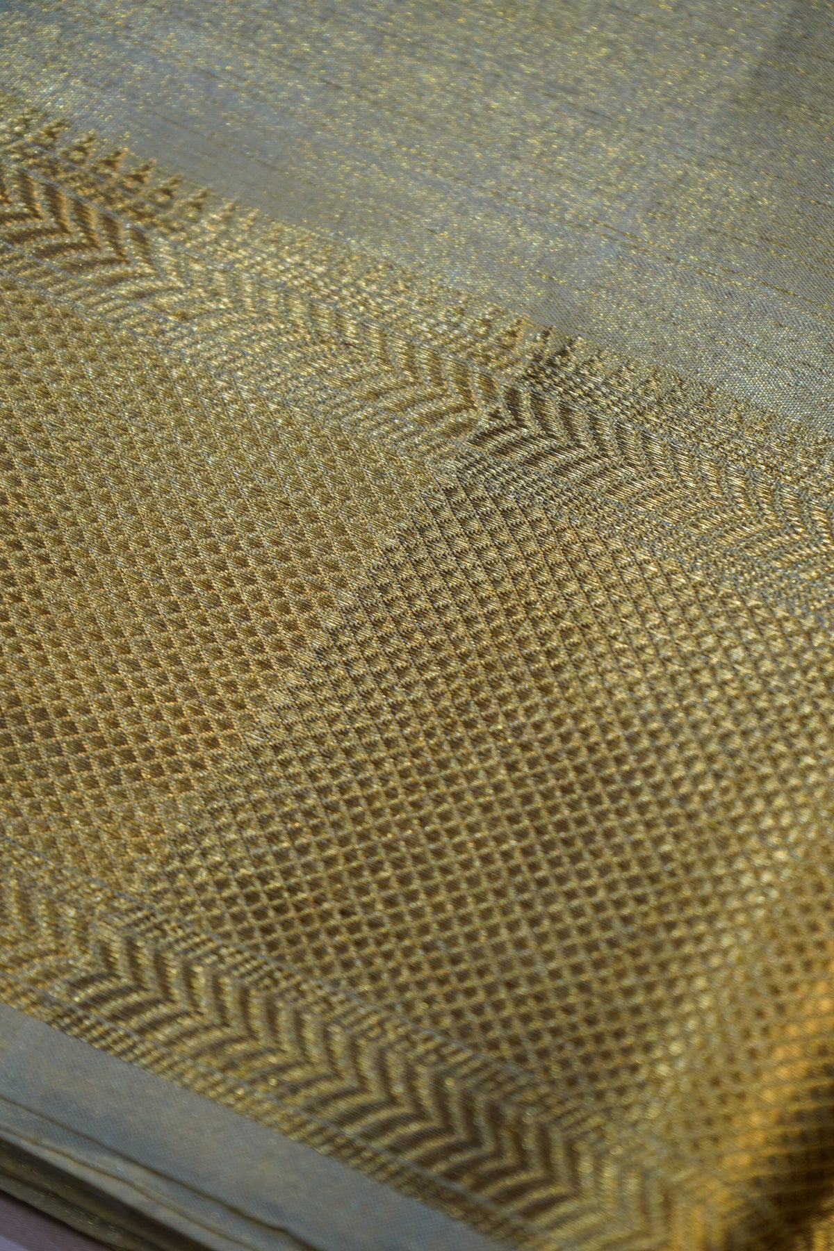 Men’s Tissue Pattu Pancha in Sandal wood Gold Set