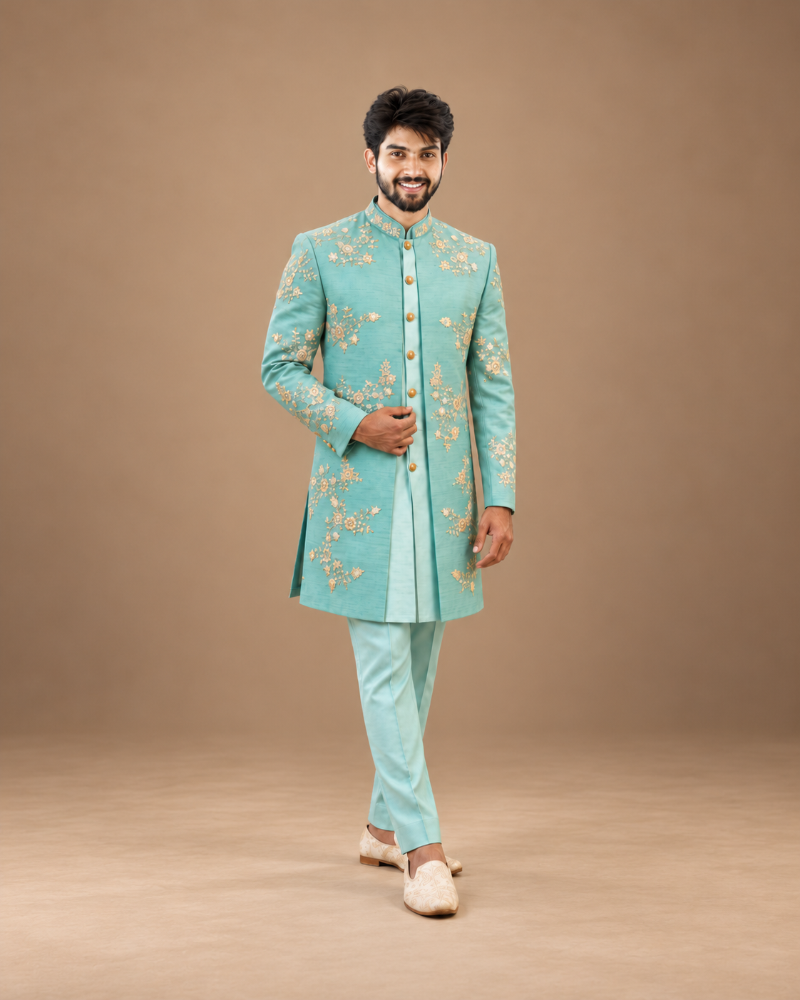 Pastel Mint Embroidered Indo-Western Sherwani