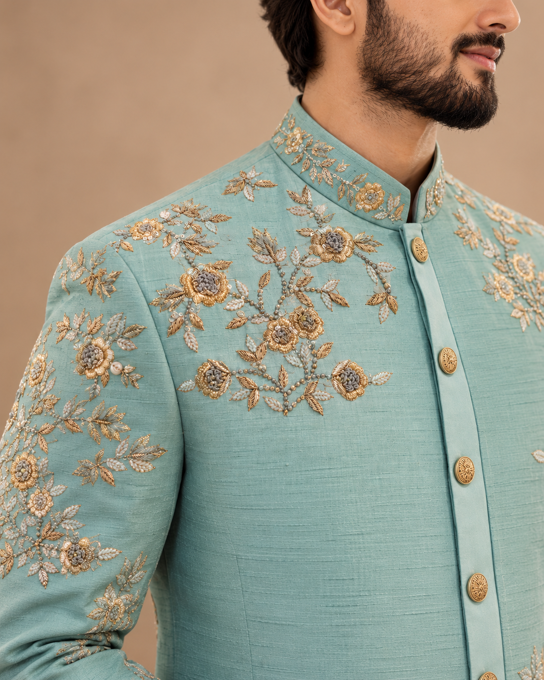 Pastel Mint Embroidered Indo-Western Sherwani