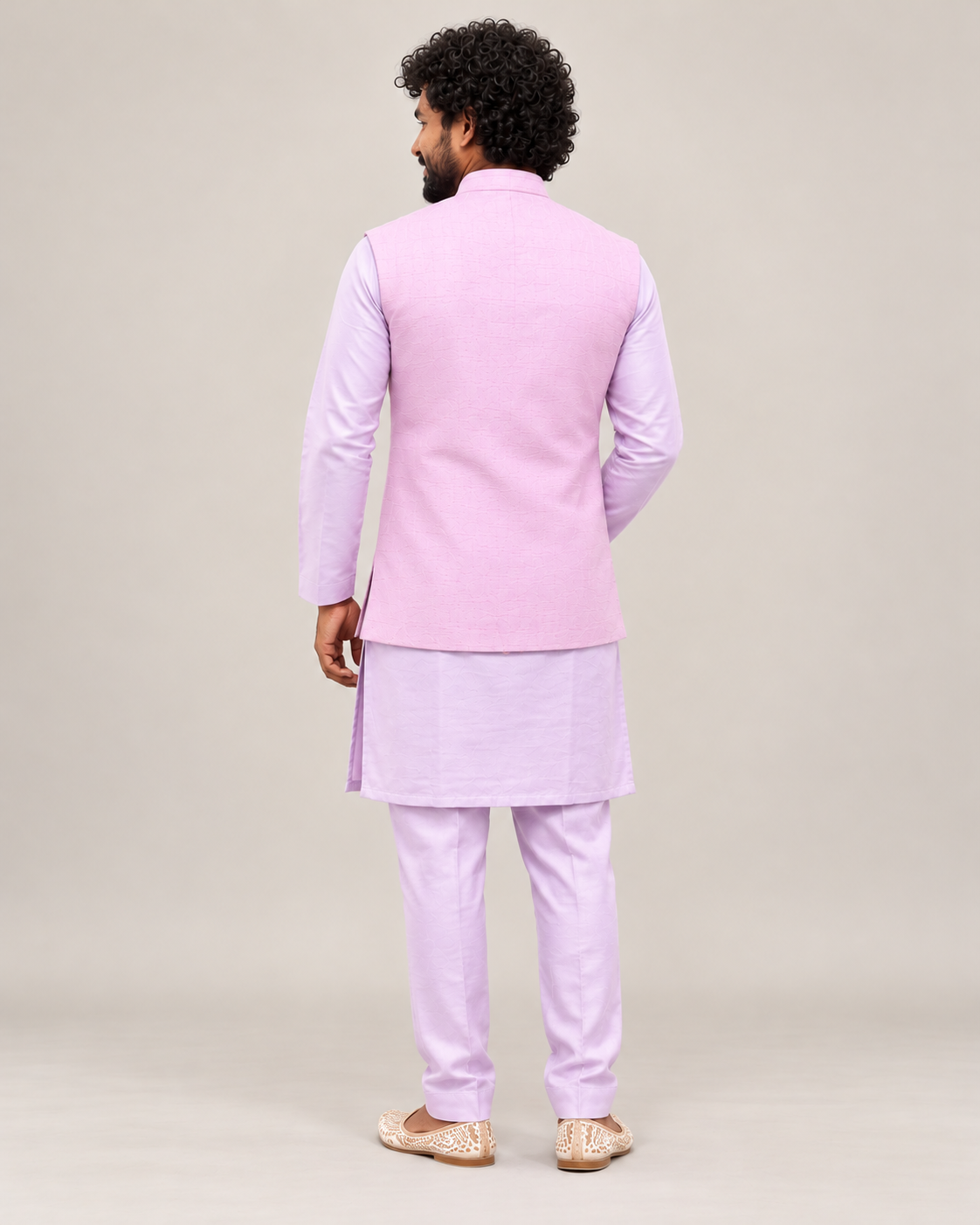 Pastel Pink Zardozi Embroidered Nehru Jacket