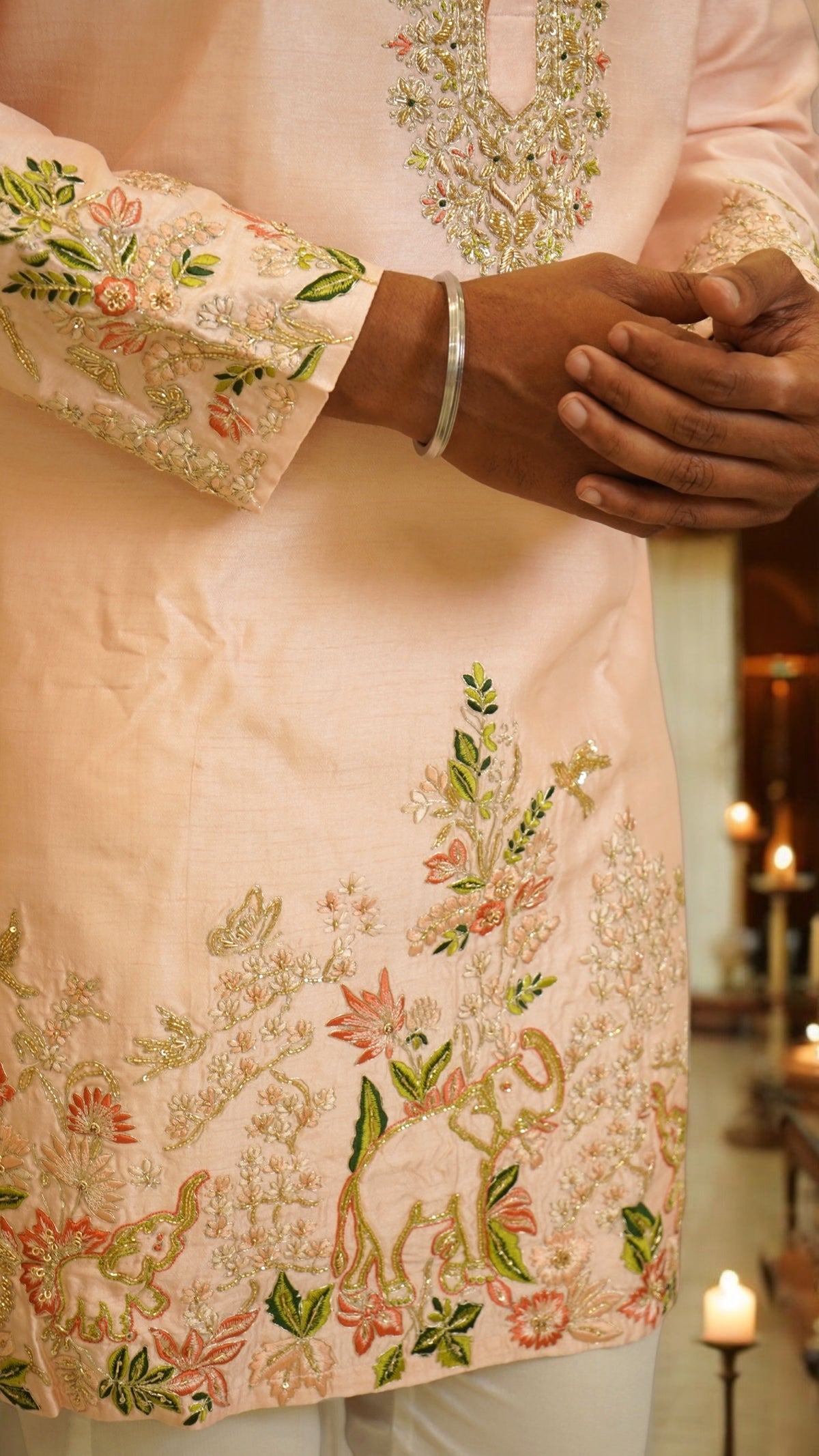Pastel Peach Designer Kurta & Ponam Pant Set