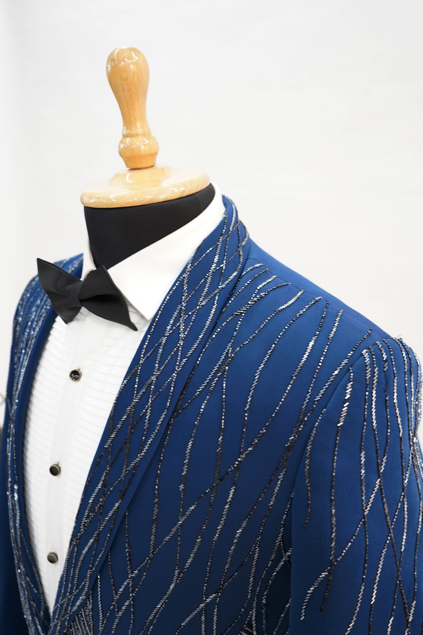 Persian Blue Wool Crepe 2-Piece Tuxedo with Cutdana Work