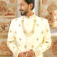 Off-white pure raw silk sherwani with zardozi work