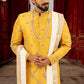Mustard Yellow Pure Raw Silk Sherwani Set with Zardosi Butta Work