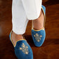 French Blue Pure Raw Silk Sherwani Set with Floral Wave Zardosi Work.