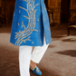 French Blue Pure Raw Silk Sherwani Set with Floral Wave Zardosi Work.