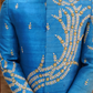 French Blue Pure Raw Silk Sherwani Set with Floral Wave Zardosi Work.