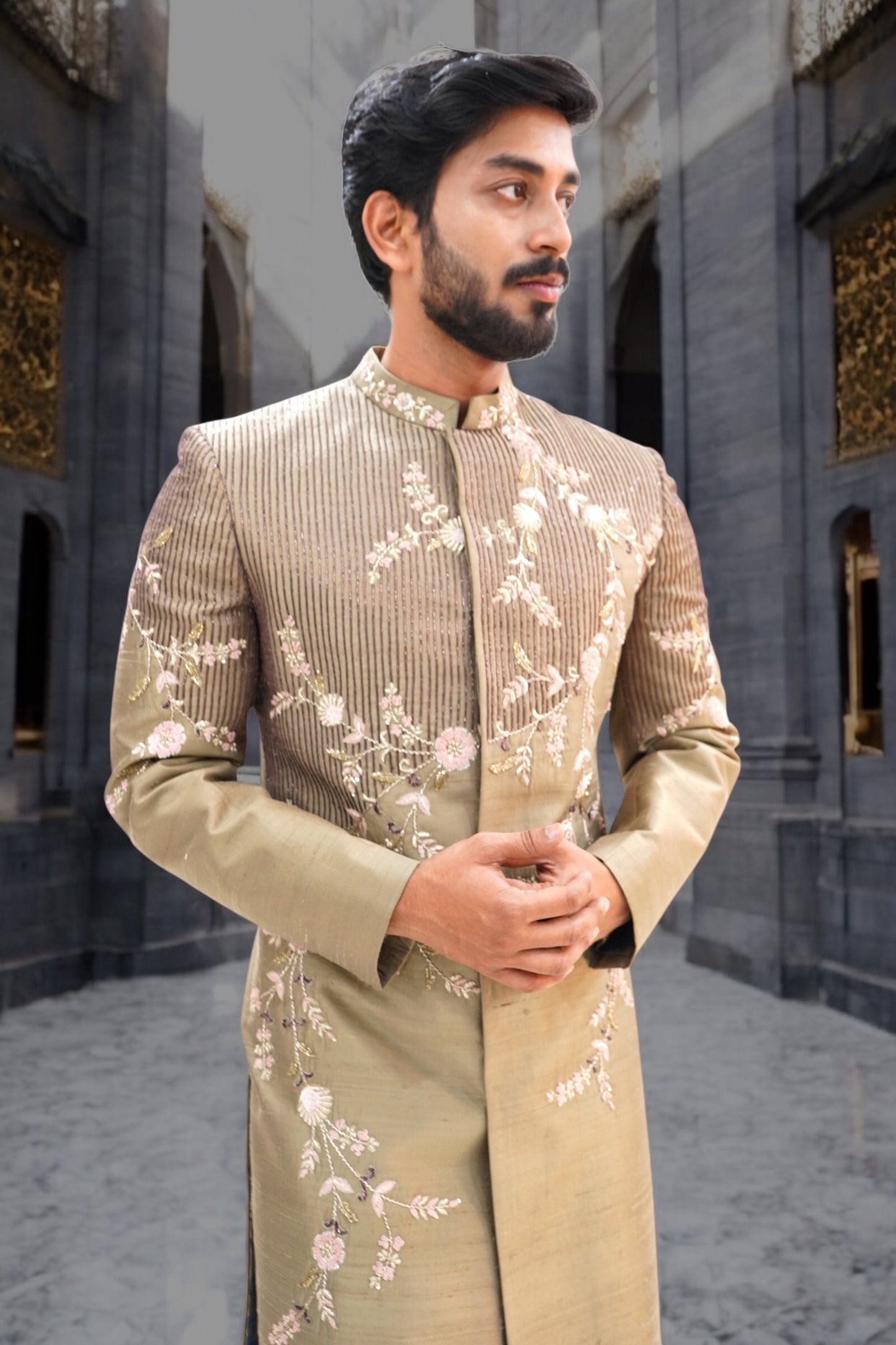 Hand crafted gold sherwani