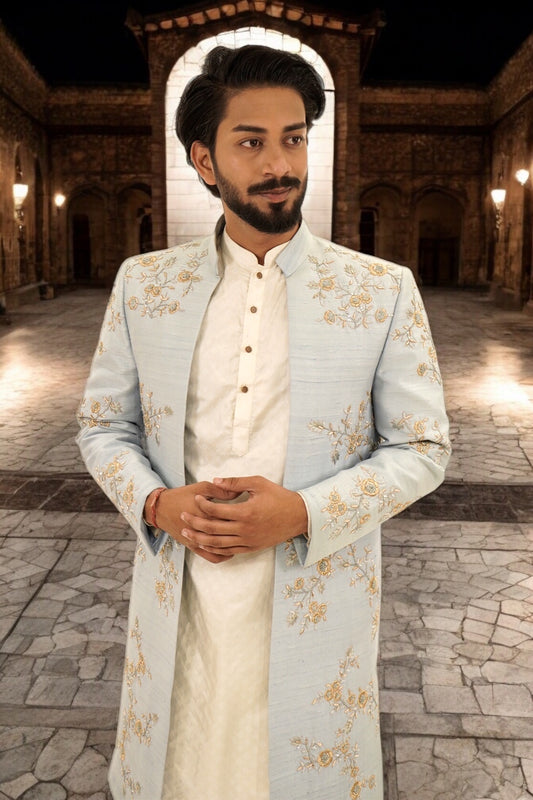 Cherry Blossom Inspired Blue Open Jacket
