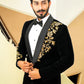 Black Velvet 2 piece  Tuxedo with golden zardosi embroidery