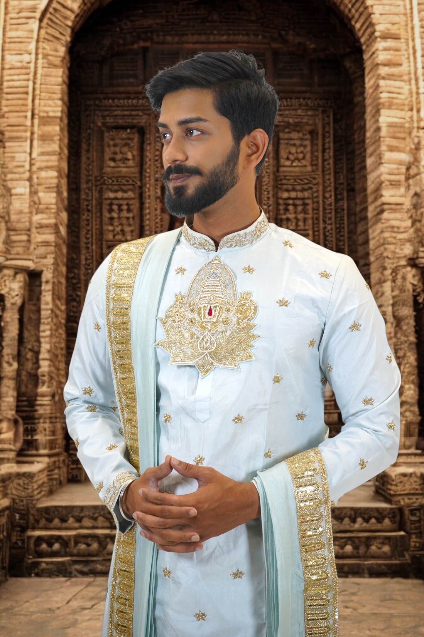 Vaikunta Blue Pattu Pancha Set