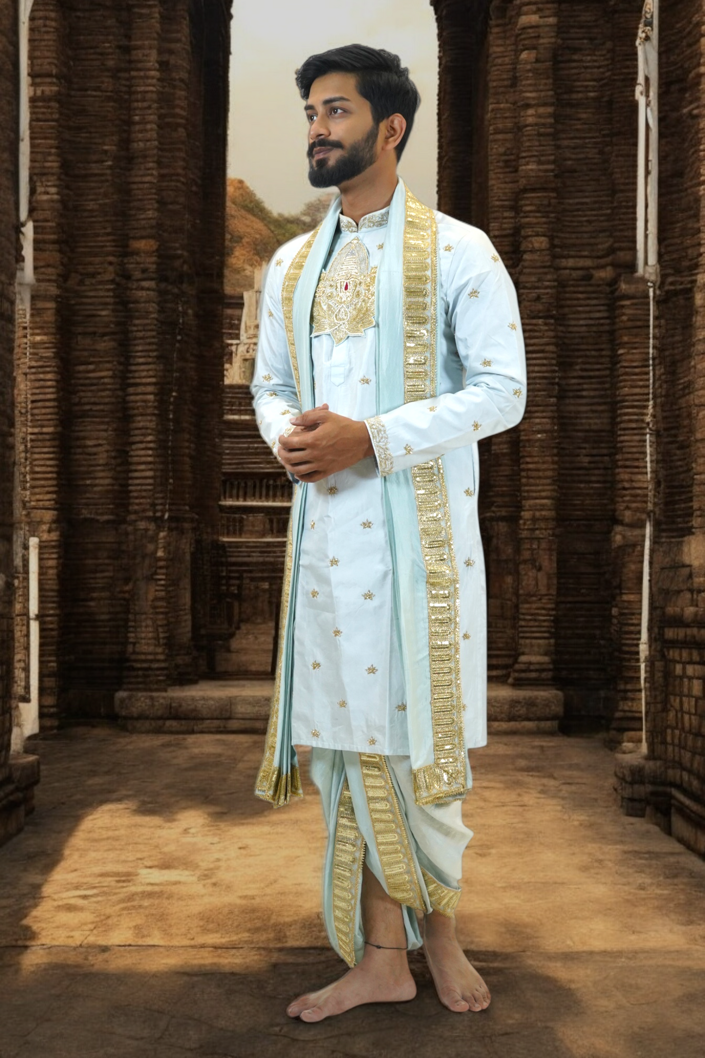 Vaikunta Blue Pattu Pancha Set