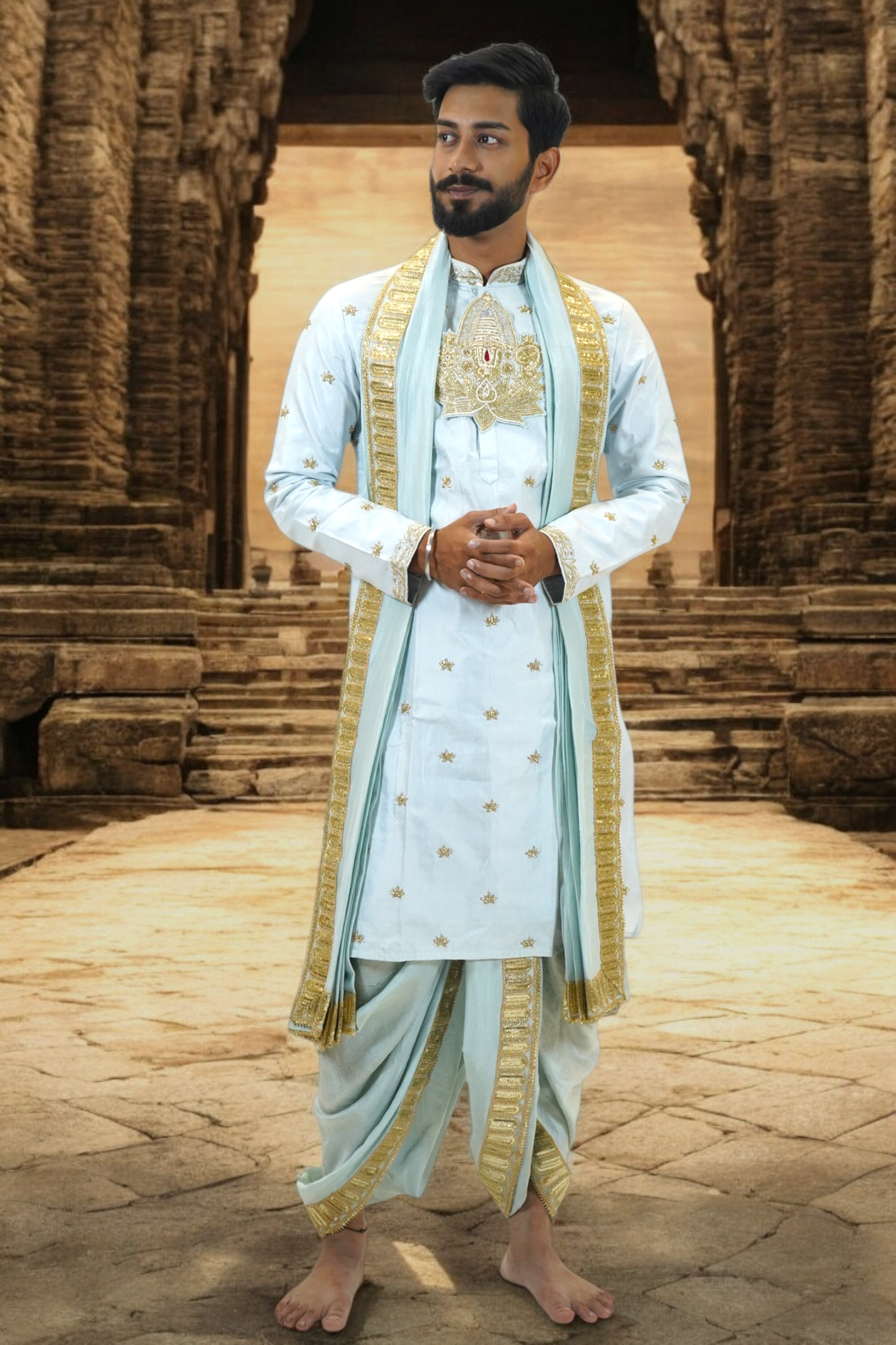 Vaikunta Blue Pattu Pancha Set