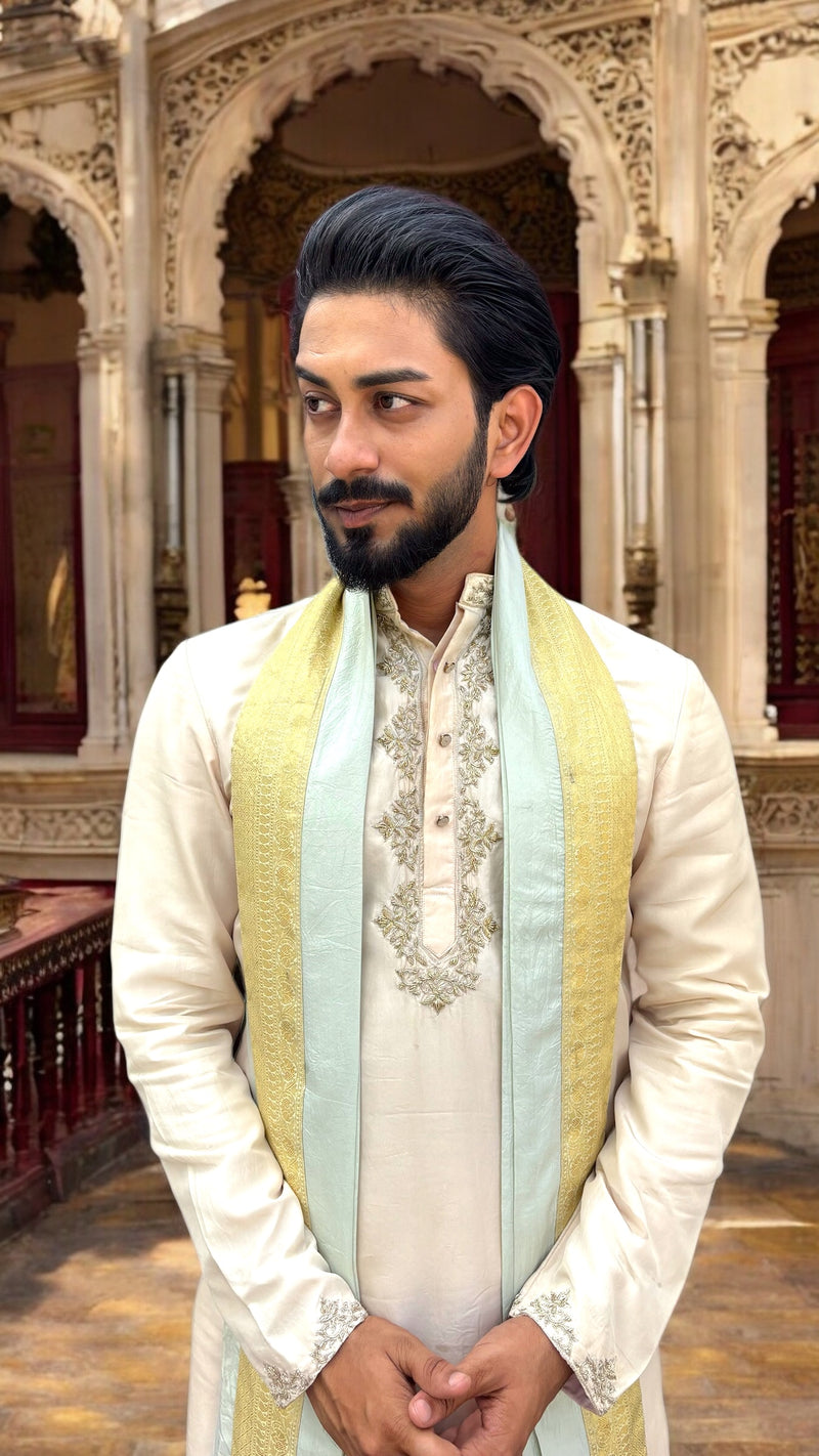 Soft Peach Habutai Kurta with Zardozi Embroidery