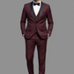 Elegant Wine Maroon 3-Piece Tuxedo Suit for Men – Slim Fit Satin Lapel Wedding Suit